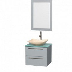 24 inch Single Bathroom Vanity in Dove Gray, Green Glass Countertop, Arista Ivory Marble Sink, and 24 inch Mirror