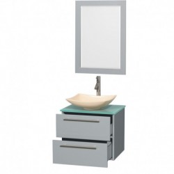 24 inch Single Bathroom Vanity in Dove Gray, Green Glass Countertop, Arista Ivory Marble Sink, and 24 inch Mirror