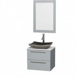 24 inch Single Bathroom Vanity in Dove Gray, White Man-Made Stone Countertop, Altair Black Granite Sink, and 24 inch Mirror