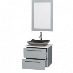 24 inch Single Bathroom Vanity in Dove Gray, White Man-Made Stone Countertop, Altair Black Granite Sink, and 24 inch Mirror