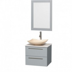 24 inch Single Bathroom Vanity in Dove Gray, White Man-Made Stone Countertop, Arista Ivory Marble Sink, and 24 inch Mirror