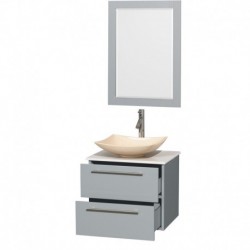 24 inch Single Bathroom Vanity in Dove Gray, White Man-Made Stone Countertop, Arista Ivory Marble Sink, and 24 inch Mirror