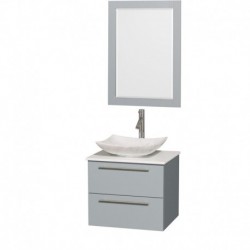 24 inch Single Bathroom Vanity in Dove Gray, White Man-Made Stone Countertop, Arista White Carrera Marble Sink, and 24 inch Mir