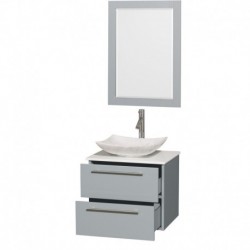 24 inch Single Bathroom Vanity in Dove Gray, White Man-Made Stone Countertop, Arista White Carrera Marble Sink, and 24 inch Mir