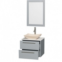 24 inch Single Bathroom Vanity in Dove Gray, White Man-Made Stone Countertop, Avalon Ivory Marble Sink, and 24 inch Mirror