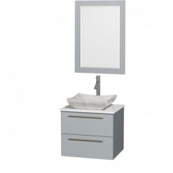 24 inch Single Bathroom Vanity in Dove Gray, White Man-Made Stone Countertop, Avalon White Carrera Marble Sink, and 24 inch Mir