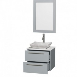 24 inch Single Bathroom Vanity in Dove Gray, White Man-Made Stone Countertop, Avalon White Carrera Marble Sink, and 24 inch Mir