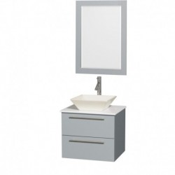 24 inch Single Bathroom Vanity in Dove Gray, White Man-Made Stone Countertop, Pyra Bone Porcelain Sink, and 24 inch Mirror