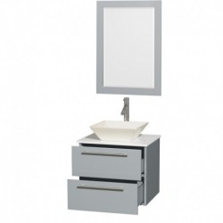 24 inch Single Bathroom Vanity in Dove Gray, White Man-Made Stone Countertop, Pyra Bone Porcelain Sink, and 24 inch Mirror