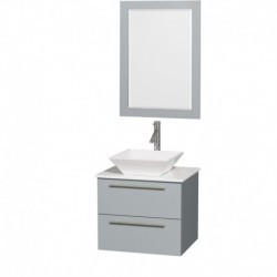 24 inch Single Bathroom Vanity in Dove Gray, White Man-Made Stone Countertop, Pyra White Porcelain Sink, and 24 inch Mirror