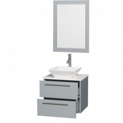 24 inch Single Bathroom Vanity in Dove Gray, White Man-Made Stone Countertop, Pyra White Porcelain Sink, and 24 inch Mirror