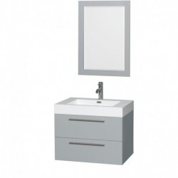 30 inch Single Bathroom Vanity in Dove Gray, Acrylic Resin Countertop, Integrated Sink, and 24 inch Mirror