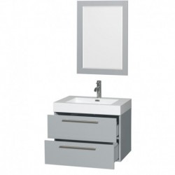 30 inch Single Bathroom Vanity in Dove Gray, Acrylic Resin Countertop, Integrated Sink, and 24 inch Mirror