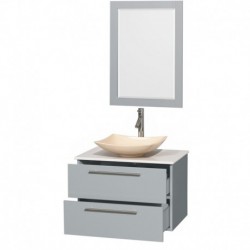 30 inch Single Bathroom Vanity in Dove Gray, White Man-Made Stone Countertop, Arista Ivory Marble Sink, and 24 inch Mirror
