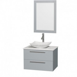 30 inch Single Bathroom Vanity in Dove Gray, White Man-Made Stone Countertop, Arista White Carrera Marble Sink, and 24 inch Mir