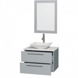 30 inch Single Bathroom Vanity in Dove Gray, White Man-Made Stone Countertop, Arista White Carrera Marble Sink, and 24 inch Mir