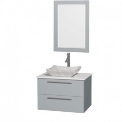 30 inch Single Bathroom Vanity in Dove Gray, White Man-Made Stone Countertop, Avalon White Carrera Marble Sink, and 24 inch Mir