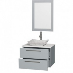 30 inch Single Bathroom Vanity in Dove Gray, White Man-Made Stone Countertop, Avalon White Carrera Marble Sink, and 24 inch Mir
