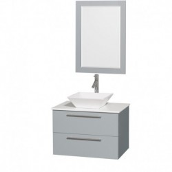 30 inch Single Bathroom Vanity in Dove Gray, White Man-Made Stone Countertop, Pyra White Porcelain Sink, and 24 inch Mirror