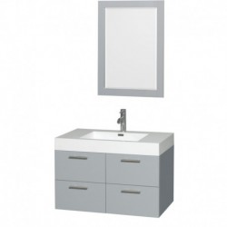 36 inch Single Bathroom Vanity in Dove Gray, Acrylic Resin Countertop, Integrated Sink, and 24 inch Mirror