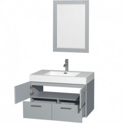 36 inch Single Bathroom Vanity in Dove Gray, Acrylic Resin Countertop, Integrated Sink, and 24 inch Mirror