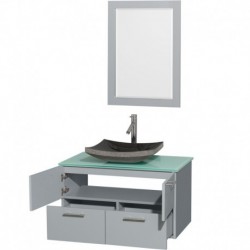 36 inch Single Bathroom Vanity in Dove Gray, Green Glass Countertop, Altair Black Granite Sink, and 24 inch Mirror