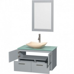 36 inch Single Bathroom Vanity in Dove Gray, Green Glass Countertop, Arista Ivory Marble Sink, and 24 inch Mirror