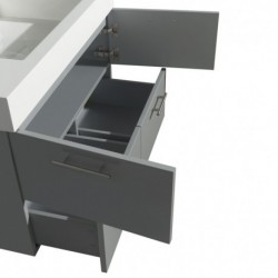 36 inch Single Bathroom Vanity in Dove Gray, Green Glass Countertop, Pyra Bone Porcelain Sink, and 24 inch Mirror