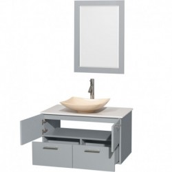 36 inch Single Bathroom Vanity in Dove Gray, White Man-Made Stone Countertop, Arista Ivory Marble Sink, and 24 inch Mirror