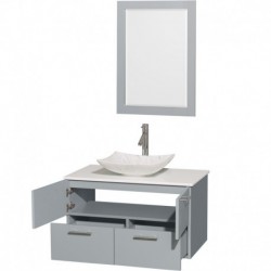 36 inch Single Bathroom Vanity in Dove Gray, White Man-Made Stone Countertop, Arista White Carrera Marble Sink, and 24 inch Mir