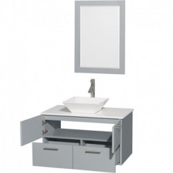36 inch Single Bathroom Vanity in Dove Gray, White Man-Made Stone Countertop, Pyra White Porcelain Sink, and 24 inch Mirror