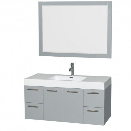 48 inch Single Bathroom Vanity in Dove Gray, Acrylic Resin Countertop, Integrated Sink, and 46 inch Mirror