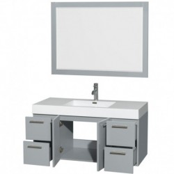 48 inch Single Bathroom Vanity in Dove Gray, Acrylic Resin Countertop, Integrated Sink, and 46 inch Mirror