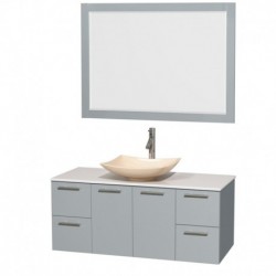 48 inch Single Bathroom Vanity in Dove Gray, White Man-Made Stone Countertop, Arista Ivory Marble Sink, and 46 inch Mirror