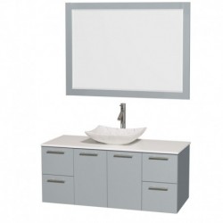 48 inch Single Bathroom Vanity in Dove Gray, White Man-Made Stone Countertop, Arista White Carrera Marble Sink, and 46 inch Mir