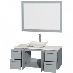 48 inch Single Bathroom Vanity in Dove Gray, White Man-Made Stone Countertop, Arista White Carrera Marble Sink, and 46 inch Mir
