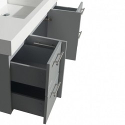 48 inch Single Bathroom Vanity in Dove Gray, White Man-Made Stone Countertop, Avalon Ivory Marble Sink, and 46 inch Mirror