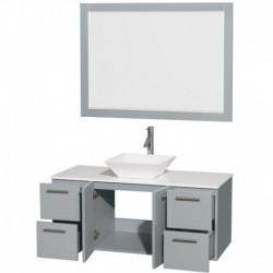 48 inch Single Bathroom Vanity in Dove Gray, White Man-Made Stone Countertop, Pyra White Porcelain Sink, and 46 inch Mirror