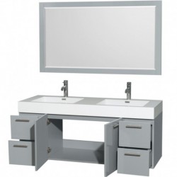 60 inch Double Bathroom Vanity in Dove Gray, Acrylic Resin Countertop, Integrated Sinks, and 58 inch Mirror