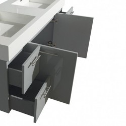 60 inch Double Bathroom Vanity in Dove Gray, Acrylic Resin Countertop, Integrated Sinks, and 58 inch Mirror