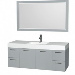60 inch Single Bathroom Vanity in Dove Gray, Acrylic Resin Countertop, Integrated Sink, and 58 inch Mirror