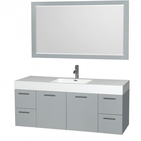 60 inch Single Bathroom Vanity in Dove Gray, Acrylic Resin Countertop, Integrated Sink, and 58 inch Mirror
