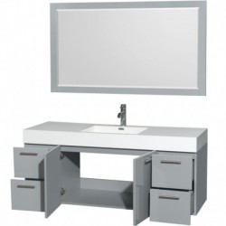 60 inch Single Bathroom Vanity in Dove Gray, Acrylic Resin Countertop, Integrated Sink, and 58 inch Mirror