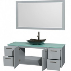 60 inch Single Bathroom Vanity in Dove Gray, Green Glass Countertop, Arista Black Granite Sink, and 58 inch Mirror