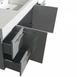 60 inch Single Bathroom Vanity in Dove Gray, Green Glass Countertop, Avalon Ivory Marble Sink, and 58 inch Mirror