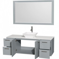 60 inch Single Bathroom Vanity in Dove Gray, White Man-Made Stone Countertop, Pyra White Porcelain Sink, and 58 inch Mirror