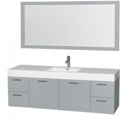 72 inch Single Bathroom Vanity in Dove Gray, Acrylic Resin Countertop, Integrated Sink, and 70 inch Mirror