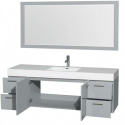 72 inch Single Bathroom Vanity in Dove Gray, Acrylic Resin Countertop, Integrated Sink, and 70 inch Mirror