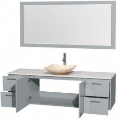 72 inch Single Bathroom Vanity in Dove Gray, White Man-Made Stone Countertop, Arista Ivory Marble Sink, and 70 inch Mirror