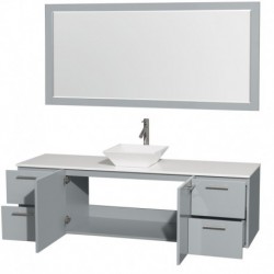 72 inch Single Bathroom Vanity in Dove Gray, White Man-Made Stone Countertop, Pyra White Porcelain Sink, and 70 inch Mirror